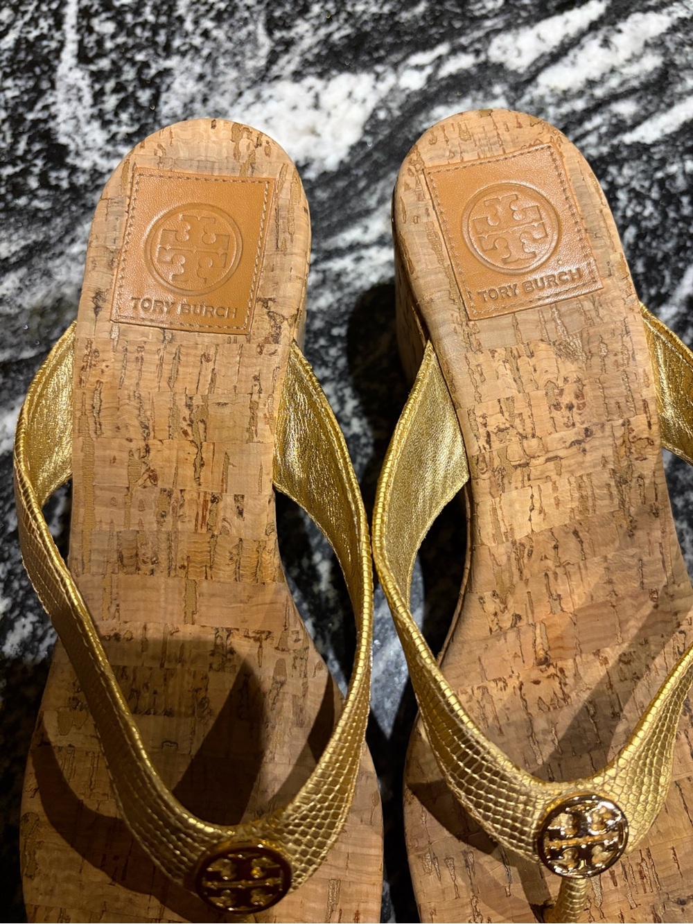 Tory Burch Gold Cork Wedge Thong Sandals - Picture 4 of 9